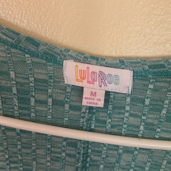 Lularoe Longline Cardigan Size Medium Heathered Teal Knit Front Pockets Cozy - Picture 6 of 10